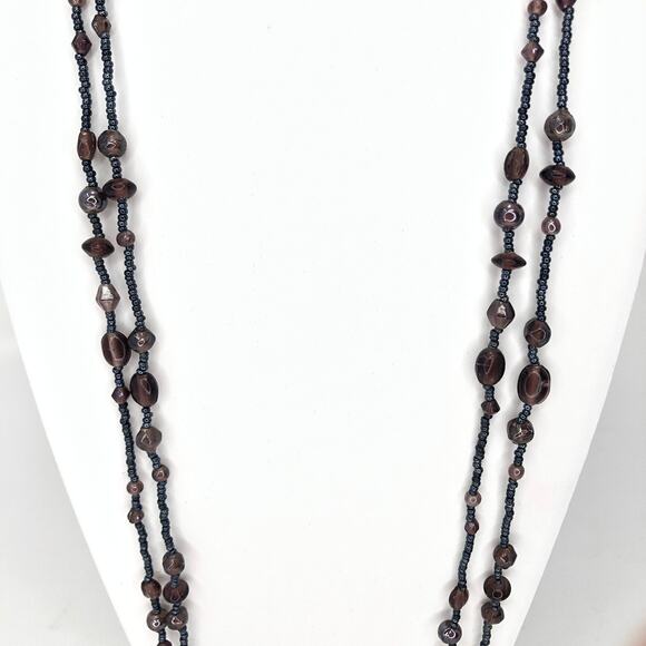 Beaded Opera Necklace Dual Strand Vintage No Clasp Earth Tones Vintage - Picture 2 of 7